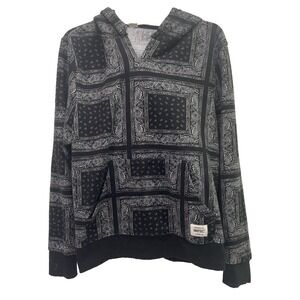 WeSC Bandana Paisley Hoodie Mens Black White Pullover Sweatshirt‎ Good Condition